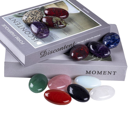 Red Flower Jasper Palm Stone Crystal Natural Chakra Therapy Polished Healing Crystal Oval Pocket Gemstone for Anxiety Stress Relief