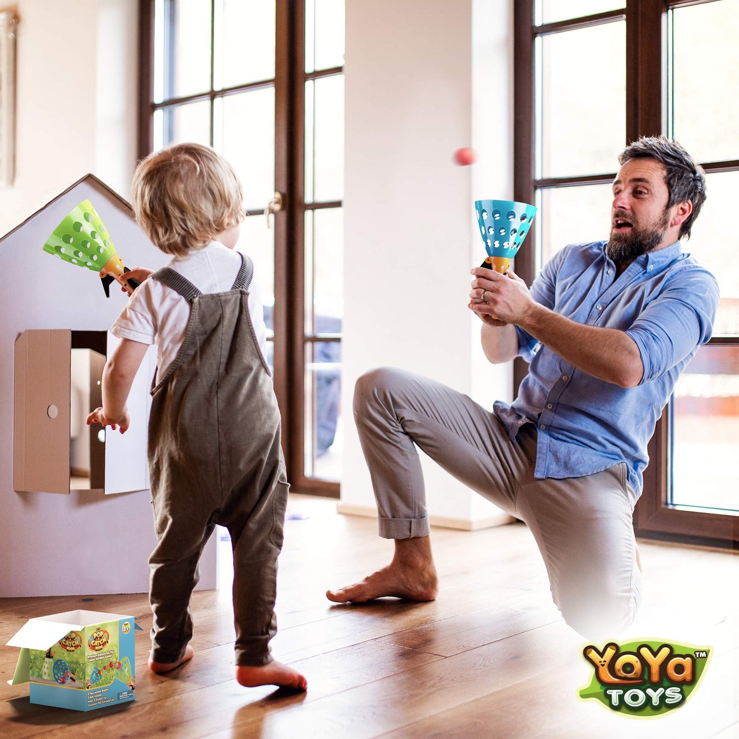 YoYa Toys Pop and Catch Ball Game - Indoor Outdoor Kids Play Activities, Pop-Pass-Catch Games for Camping, Beach Sport, Backyard, Pool - 2 Launcher Baskets, Ages 3 4 5 6 7 8 9 Year Old Boys Girls Gift