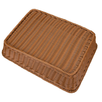 Yarlung 2 Pack Woven Bread Basket, Plastic Wicker Fruit Baskets 15.7 x 11.4 Inch, Imitation Rattan Food Serving Trays for Vegetables, Kitchen, Restaurant, Outdoor, Brown