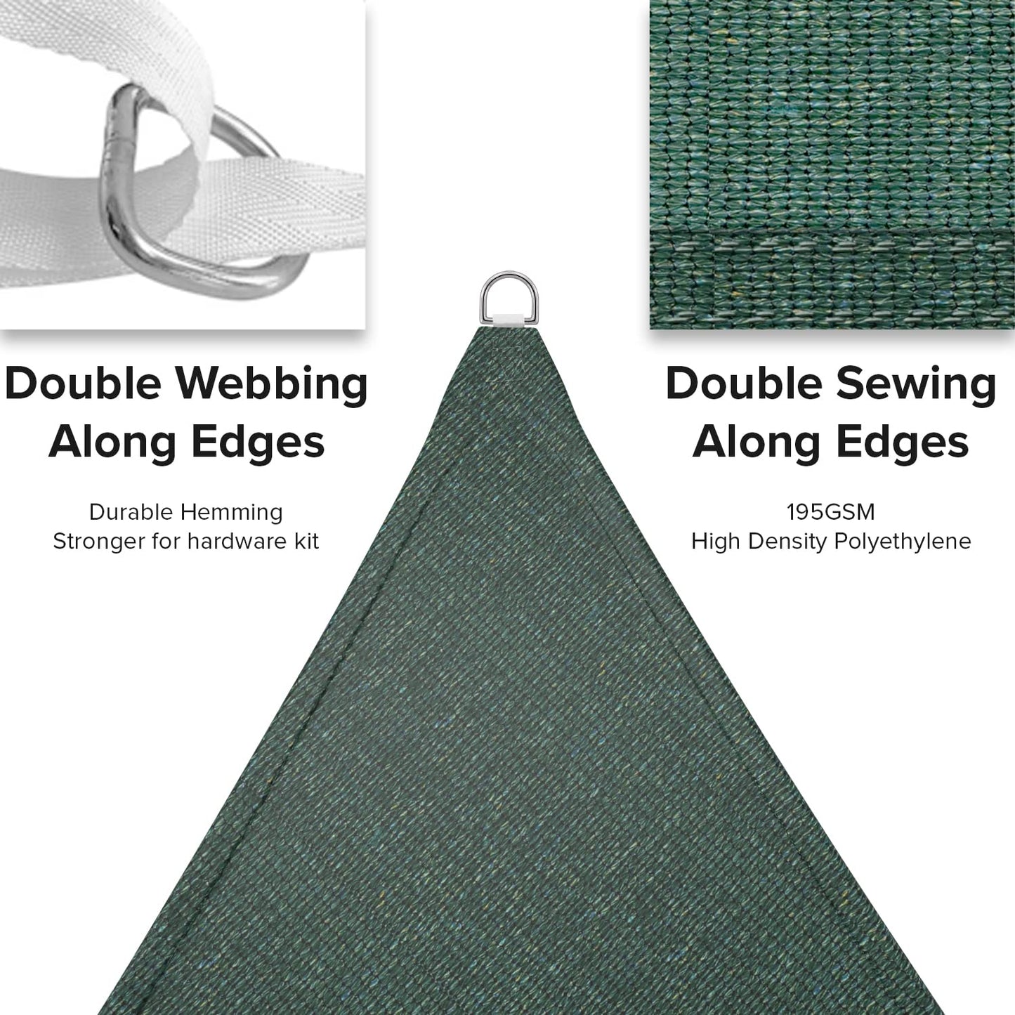INFRANGE Sun Shade Sail Triangle 16' x 16' x 16' UV Block Sunshade Canopy Fabric for Oudoor Patio Pergola Garden Backyard Pool, Green