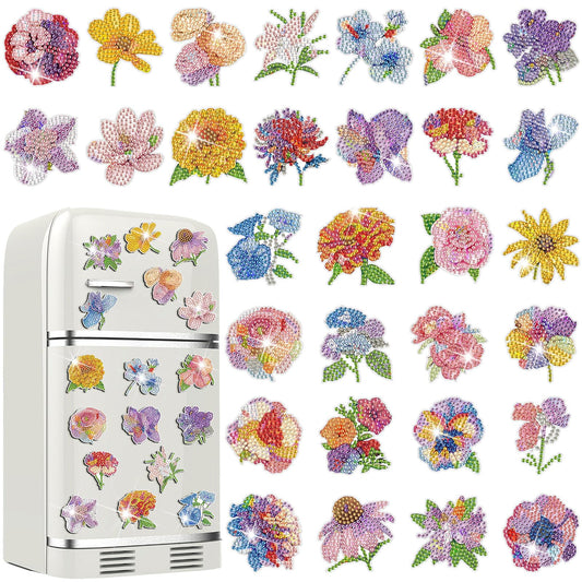 Xuhal 30 Pcs Pastel Flower Diamond Painting Magnets Wildflower Diamond Art Magnets Kits for Adults 5D Rhinestone Watercolor Floral Refrigerator Magnetic Stickers for DIY Crafts Fridge Gifts