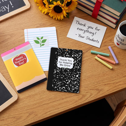 Poola Voidra 6 Pcs Teacher Appreciation Magnetic Gift Card Holder Composition Book Notebook Pencil Acrylic Gift Card Sleeves Thank You Teacher Money Holders for Back to School Appreciation Week