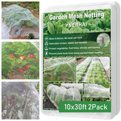 2Pack 10x30ft Garden Netting Mesh Barrier, Ultra Fine Mosquito Net for Patio,Garden Netting for Raised Beds,Fruit Tree Netting for Garden Protection Blueberry Bush Netting Cover