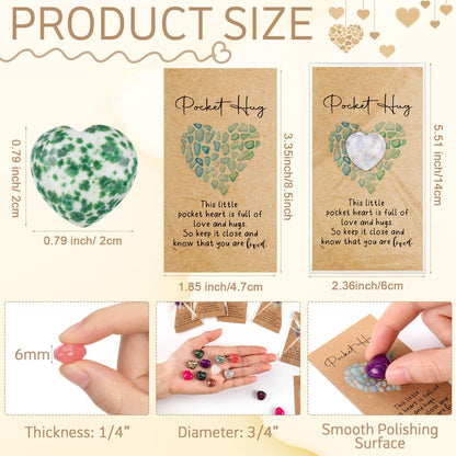 Nosiny 30 Sets Heart Stones Bulk Mother's Day Gift for Women Pocket Hug Token 0.8'' Natural Heart Crystals and Healing Stones with Card Employee Coworker Volunteer Nurse Graduation Meditation Gift