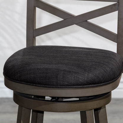 DTY Indoor Living Meeker 24 Inch Counter Height Bar Stools with Backs - Wooden Swivel Counter Stools for Kitchen Island - Charcoal Fabric Seat, Solid Wood Frame, Weathered Gray Finish