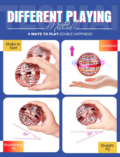 Vrainito Flying Orb Ball 2025 Upgrade, 2 Pack Hand-Controlled Flying Orb Toy, 360° Rotating Cosmic Globe Hover Ball for Kids (Blue + Red)