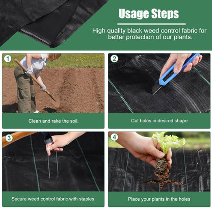 4 x 100FT Garden Weed Barrier Landscape Fabric Heavy Duty Weed Fabric Barrier Premium Garden Ground Cover Weed Control Mat with 30 U-Shaped Securing Pegs for Garden Farming Ground (4 x 50FT 2 Pack)
