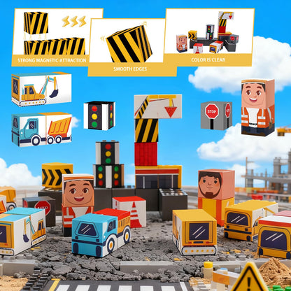 Silkovahamd Travel Magnetic Blocks Toys Portable, 40PCS Construction Magnet Building Tiles Road Trip Activities for Toddlers Kids Ages 3-8, STEM Sensory Toys Birthday Gift for Boy