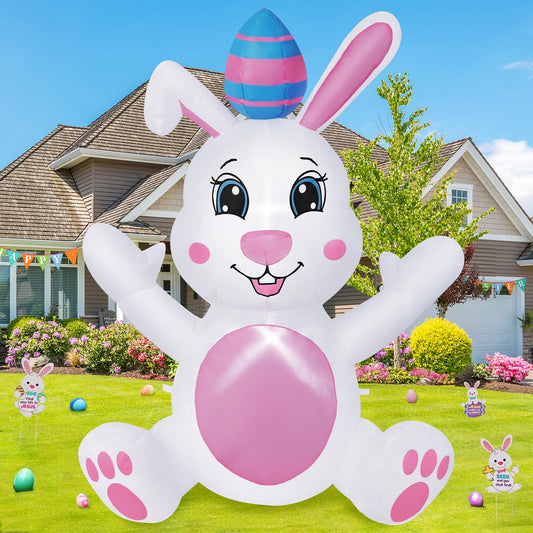 BRDJade 4FT Easter Bunny Inflatable Outdoor Decorations, Inflatable Bunny with Egg Built-in LED Lights Happy Easter Blow Up Yard Decorations for Spring Holiday Party Indoor Outdoor Garden Lawn Decor
