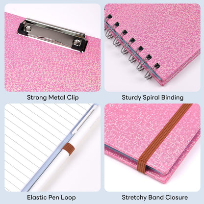 Zoenley Glitter Clipboard Notebook with Storage for Letter Size, 8.5 x 11 Notepad Holder with 5 Folders and Dividers, Size 12.8X 9.7 in, Spiral Portfolio for Nursing Teacher School Supplies,Pink