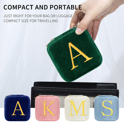 Parima Mothers Day Gifts for Mom - Gifts for Women, Plush Velvet Travel Jewelry Case, Small Jewelry Box, Birthday Gift for Women Her, Personalized Gift - Letter A, Green