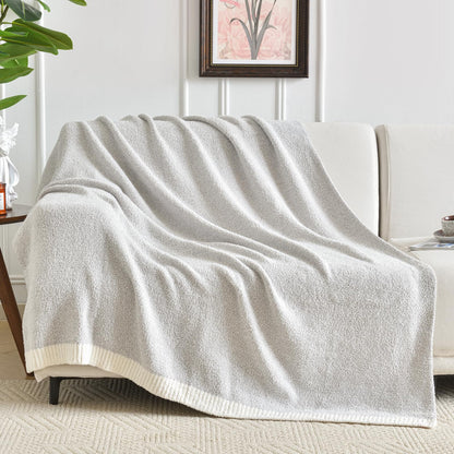 Chunky Knit Boucle Throw Blanket, Soft Washable Coastal Blanket for Bed Couch, Lightweight Cozy Oversized Feather Knit Blanket Indoor Outdoor for Sofa (Grey, Throw 50"x60")