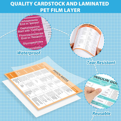 8Pcs Nurse Cheat Sheet Bundle Nurse Badge Reference Posters Pharmacology Cheat Sheets Nursing Notes for Nursing Students New Nurses Study Guide Supply Hospital Office Home Classroom Decor 11 x 8.5 In