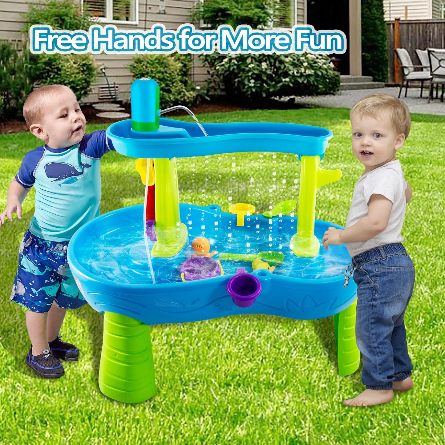 Intoypad Ultimate Water Table Pump: 3 Hours of Non-Stop Fun Rechargeable Battery Powered Water Pump for Toddlers Water Play Sand Table Toys Accessories Summer Outdoor Game Toys for Kids Blue