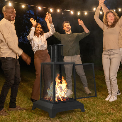 Walsport Chiminea Outdoor Fireplace, 43 Inch Wood Burning Fire Pit with Grill Grate and Spark Screen Cover, Outdoor Fire Pit for Patio, Backyard, Deck Porch and Camping, Black