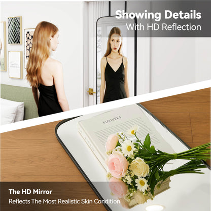 SCWF-GZ 57x20 Door Hanging Full Length Mirror, Floor Stand (Height 5.7ft just Body in1.3ft) Wall Mounted Metal Frame Rectangle Dressing Mirrors for Bedroom Living Room 57 inch Black