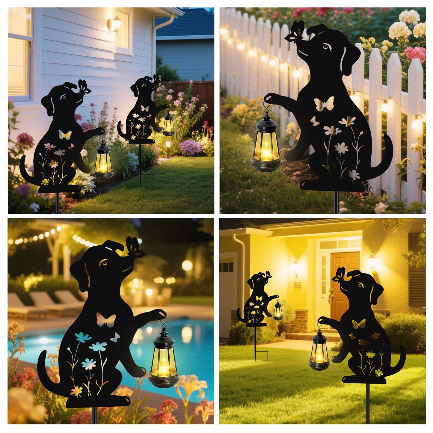 Solar Lights Outdoor Stakes, Metal Dog Solar Lights,Birthday Gifts for Women Mom Grandma, Waterproof Hanging Lantern Garden Ornaments Decor Outside Backyard, Yard Art, Patio, Pathway