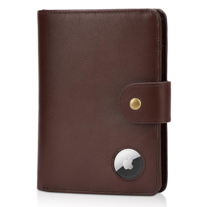 Polare Luxury RFID Blocking Leather Passport Holder Travel Wallet For Men and Women (Coffee with AirTag Slot(Snap Version))