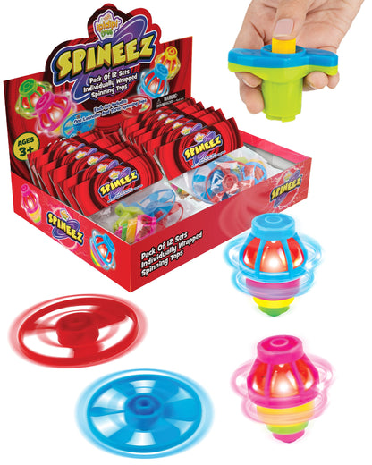 IPIDIPI TOYS Spineez Light Up Flying Saucer Spinning Tops – 12-Pack UFO Spinner Toy - Spinning Tops for Kids - Birthday Party Favors, Goodie Bag Stuffers, Classroom Prizes for Boys & Girls – Red