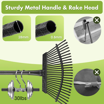 INFLATION Garden Rake for Leaves Heavy Duty Women Men Grandpas for Lawns,79” Length 18” Width Adjustable 25 Tines Sturdy Metal Yard Leaf Rakes with Non-Slip Comfortable Smooth Long Handle