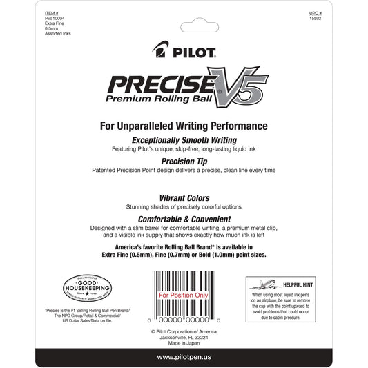 PILOT Precise V5 Rolling Ball Pen Extra Fine Point 0.5mm, 5 Black and 5 Blue Liquid Ink Rollerball Pens. pack of 10