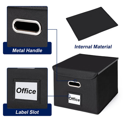 CADONO File Organizer Box with Lid, Large Hanging File Folder Organizer with Plastic Slide, Collapsible Portable Filing Storage Boxes for Office/Decor/Home (Black, 14.9 x 12.59 x 10.8 inch)