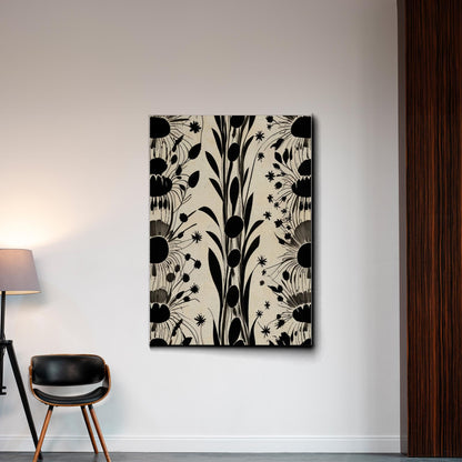 Canvas Print Scandinavian Folk Art Black and Beige Abstract Botanical Wall Art for Scandinavian Home Decor Canvas, Print