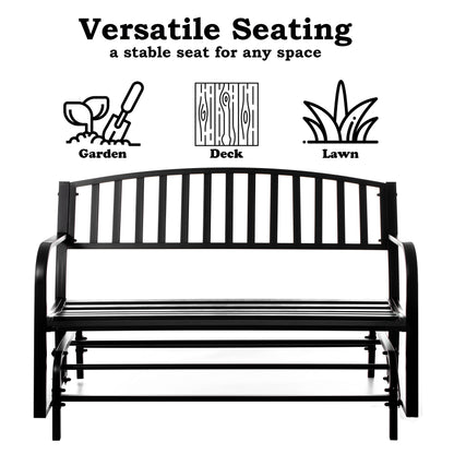 Gardenised QI003392 Outdoor Black Steel Swing, Powder Coated Glider Bench, Loveseat Lawn Rocker Bench for Yard, Patio, Garden and Deck