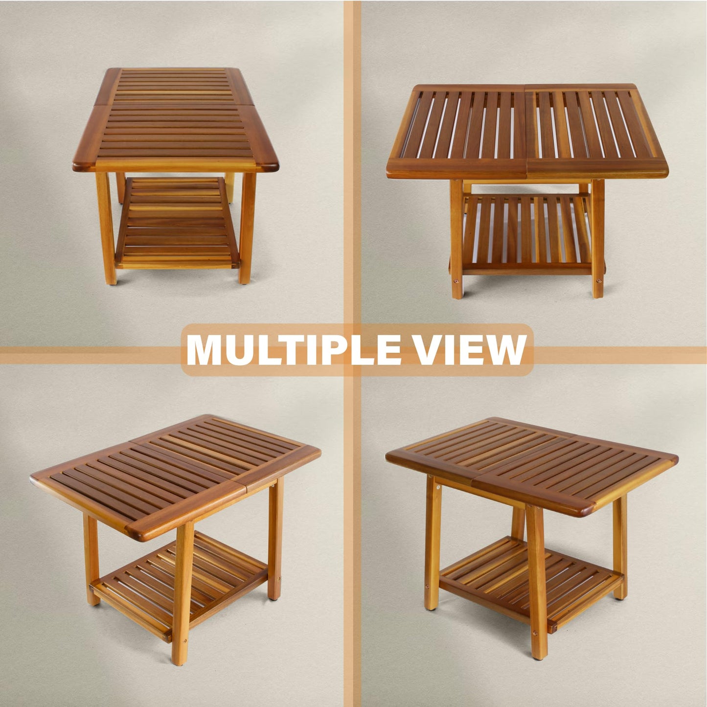 ENKEZI Acacia 24 Inches Outdoor Side Table, 2-Tier Sturdy Patio, End Table Weather Resistant, Strong Stability Side Table for Patio, Pool, Porch, Teak Finish (Large)