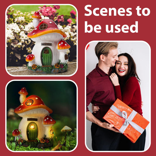 FHWTY Mushroom House Garden Statue Outdoor, Solar Light Mushroom House Garden Figurines for Lawn, Balcony, Yard Decoration, Outdoor Garden Decoration