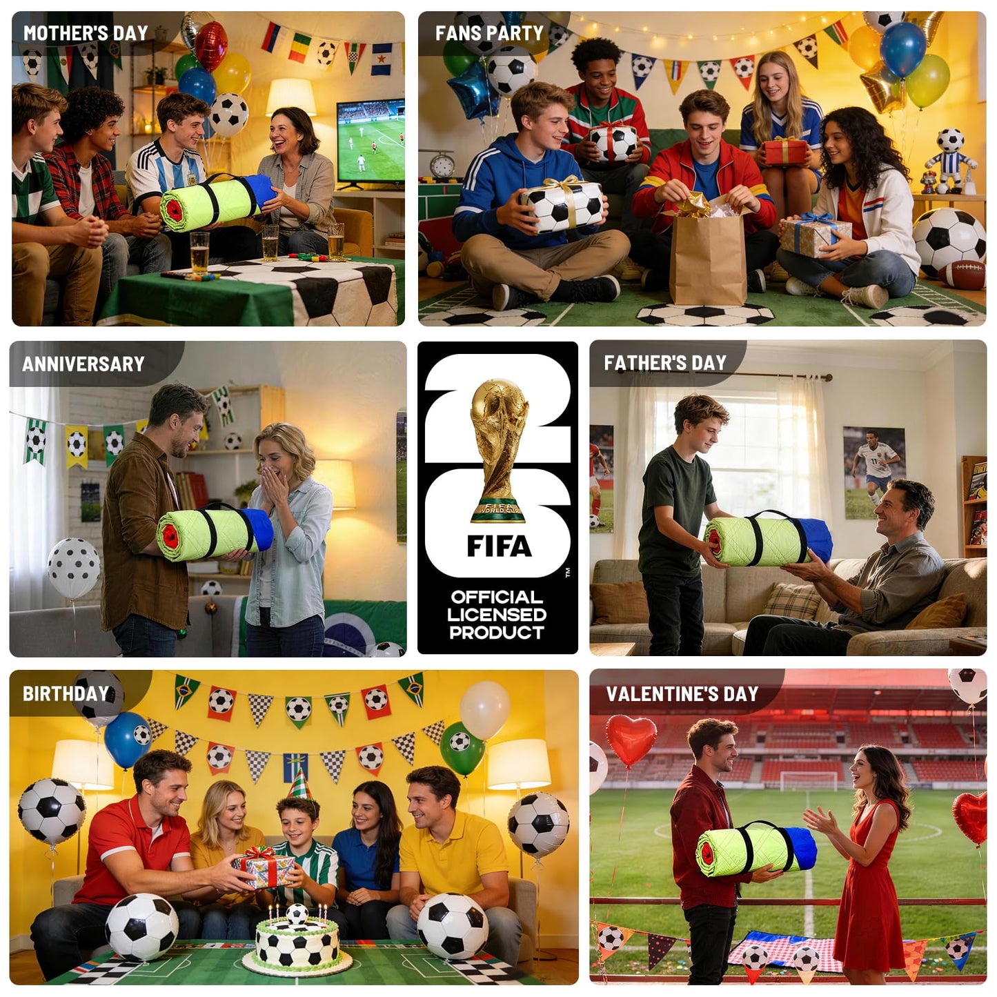 MESUCA FIFA World Cup 2026 Picnic Blankets, World Cup Trophy Design Outdoor Blanket, 75''x79'' Large Beach Blanket Waterproof Sandproof, Foldable 20*6" Picnic Mat, FIFA 26 Official Licensed - FIFA 26