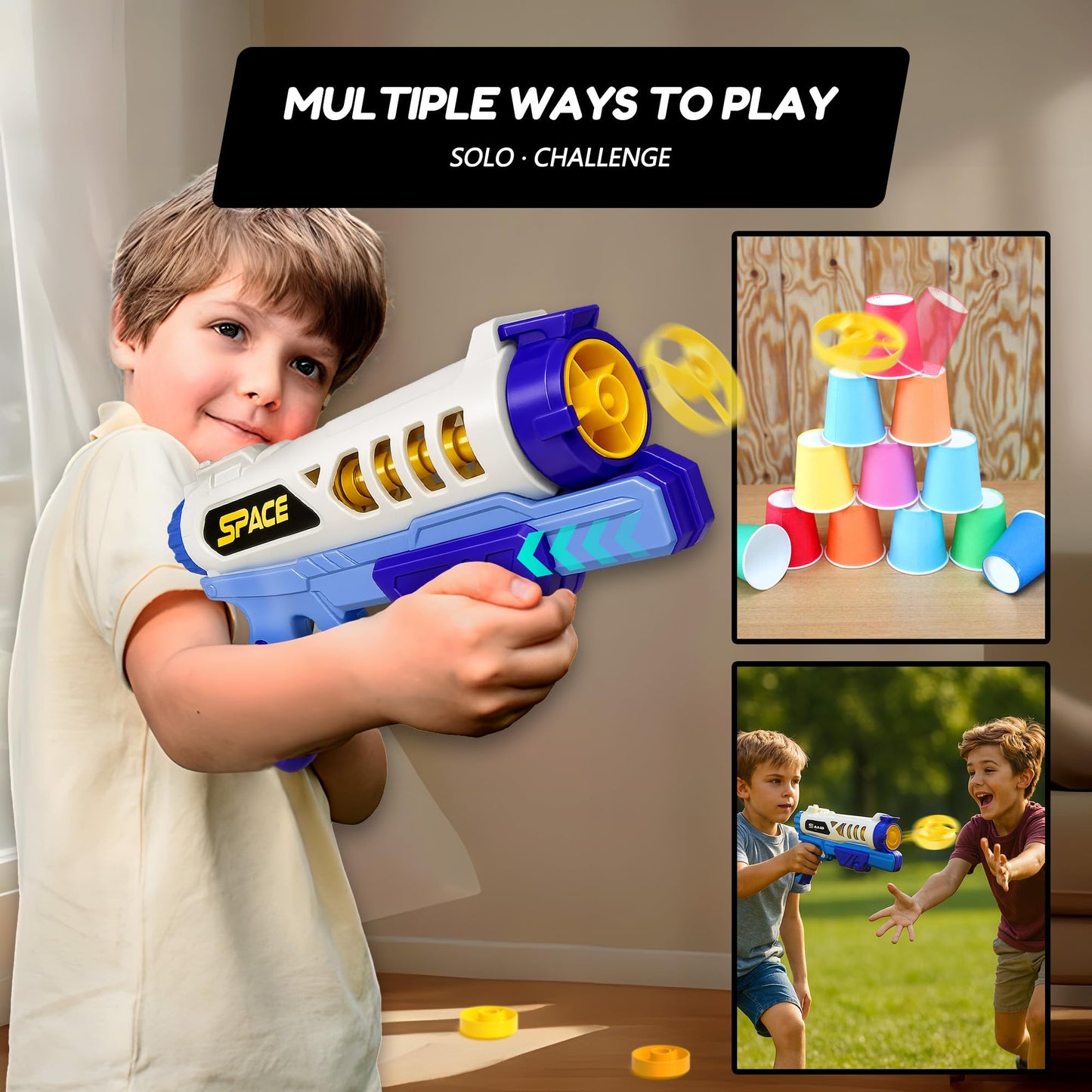 ROHSCE Flying Disc Launcher Toy for Kids Boys Girls 3-7 Year Old - Outdoor Rocket Shooter Game, Interactive Cat Dog Chase Toys, Indoor Activity Gifts for Toddlers Age 4-6 4-8 5-7