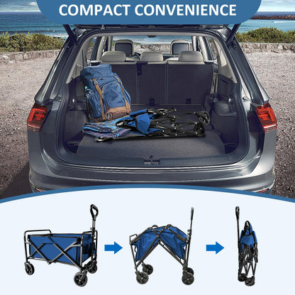 SAILARY Collapsible Utility Cart Folding Wagon, 320lbs Capacity Lightweight Rolling Cart with Quiet Wheels, Quick-Fold Design for Camping, Shopping, Ourdoor Use, Blue