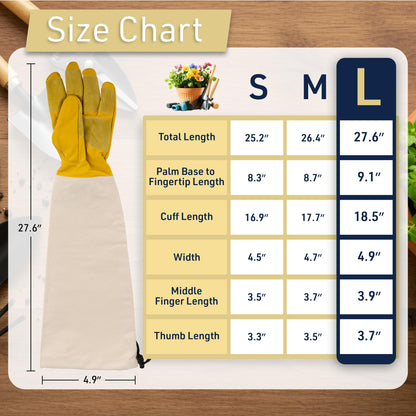 Kings County Tools Long Garden Gloves for Men and Women - Breathable Canvas and Thorn Proof Leather Gardening Gloves with Arm Guard Gauntlet for Pruning Planting Rose Cactus or Blackberry (Large)