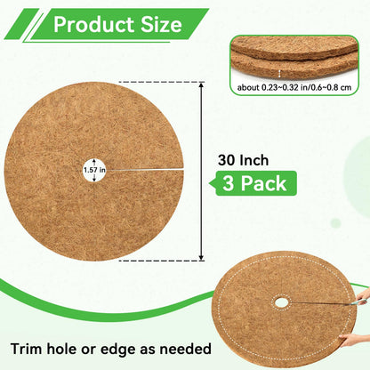 ZeeDix 3 Pack Coconut Fiber Mulch Ring, 30 Inch Coco Coir Tree Ring Mulch Mat, 100% Natural Tree Protector Mat Plant Cover Ring Coconut Coir Discs Tree Mats Mulch Rings for Indoor Outdoor Trees Plants