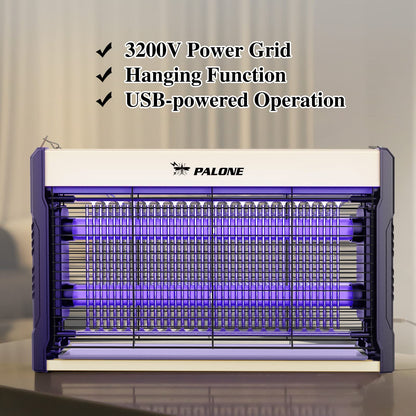 PALONE Electric Bug Zapper 3200V Mosquito Zapper Killer Indoor Insect Killer with Hanging Chain Mosquito Trap with Removable Collection Tray USB Electric Bug Zapper Outdoor for Home Office (16 in)