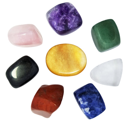 7 Chakra Stones in Oranic Shape & 1 Worry Stone in Oval Shape, Tumbled Chakra Healing Crystal & Polished Rocks for Meditation, Reiki, Chakra Balancing, Protection, and Crystal Décor