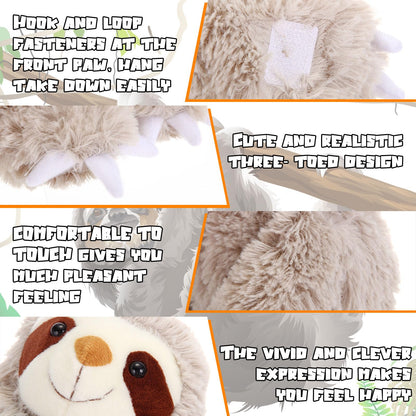 Queekay 2 Packs Sloth Stuffed Animal Hanging 18 Inch Three Toed Sloth Plush Toy with Hook and Loop Hands for Teens Adults Gifts Decors(Gray, Dark Brown)