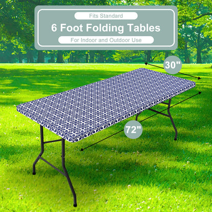 misaya 2 Pack 6 Foot Rectangle Picnic Tablecloth, Elastic Fitted Waterproof Table Cover, Windproof Washable Polyester Table Cloth for Camping, Indoor and Outdoor (Navy, 30" x 72")