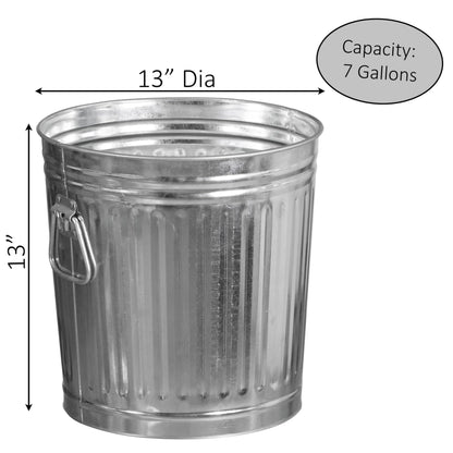 Gardenised Round Galvanized Steel, 7 Gallon Trash Can with Lid - Durable Metal Bucket for Backyard, Lawn, Garden and Yard Use - Weather-Resistant Garbage Can for Indoor and Outdoor, 13 inch