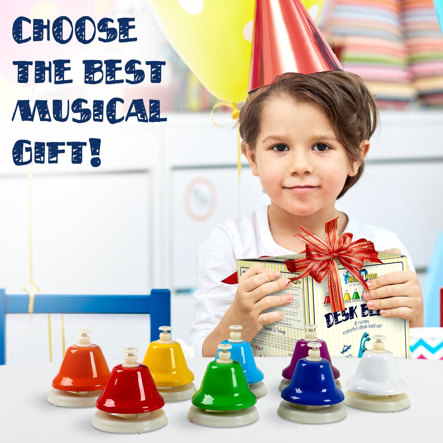 MINIARTIS Desk Bells for Kids | Educational Music Toys for Toddlers 8 Notes Colorful Hand Bells Set | Kids Musical Instrument with 15 Songbook | Great Birthday Gift for Children