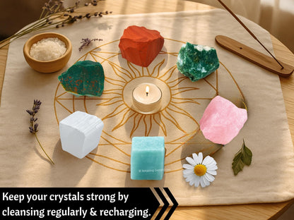 Amazing Gemstone Get Well Soon Gifts for Women Recovery Manifestation Crystals, Set of 6 Blood Stone, Amazonite, Selenite, Rose Quartz, Red Jasper and Moss Agate Healing Crystals and Stones