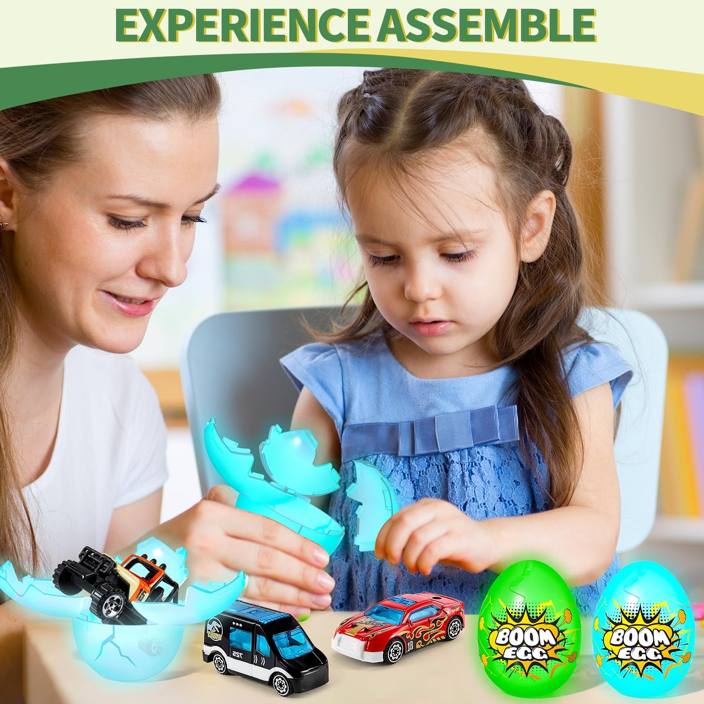 Beby Buty 6 Pack Luminous Easter Eggs with Mini Cars, Includes Off-Road Vehicles, Trucks, and Police Cars, Fun Easter Egg Hunt Toys for Kids Boys Girls 3 4 5 6 7 Years Old