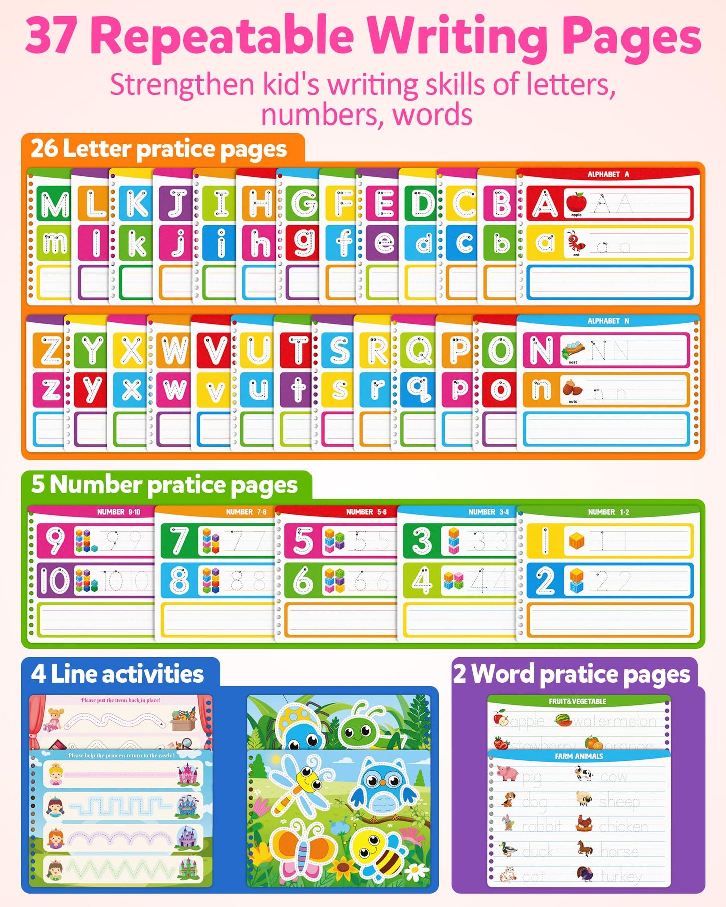 Coogam Montessori Preschool Learning Activities for Toddler Girls Age 3-5, Busy Book with Tracing & Handwriting Practice, Educational Autism Sensory Travel Toys for Girls Birthday Gifts