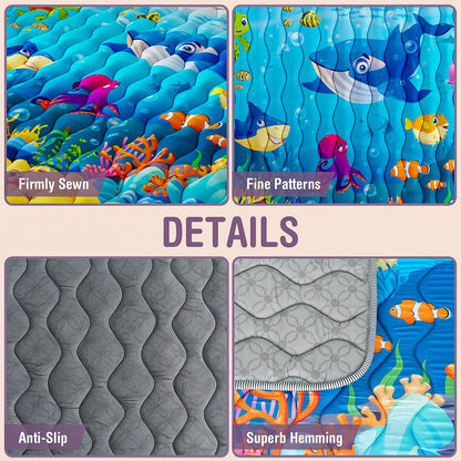 Baby Play Mat, 50x50 Thickened Playpen Mat, Waterproof & Non-Slip, Foldable Baby Play Mat for Floor, Machine Washable Crawling Mats for Infants & Toddlers, Floor Activity and Playing & Learning, Sea World