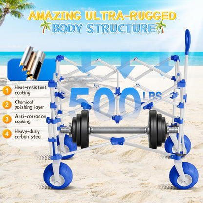 𝐔𝐩𝐠𝐫𝐚𝐝𝐞 Beach Wagon with Big Wheels for Sand, Double-Decker, 9" PVC All-Terrain Wheel, 500 lb Load Capacity, Oversized 400L, for Beach, Camping, Garden & Outdoor Sports (Blue)