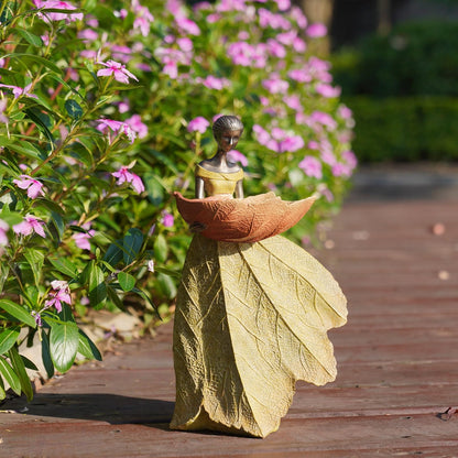DiliComing Fairy Garden Statue Bird Feeder - 12 Inch Fairy Statue for Home Decoration, Resin Outdoor Statues for Garden Decoration, Best Bird Feeder Gift for Women(Yellow)