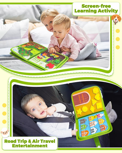 Busy Book for Toddlers 1-3, Montessori Toys for 1 2 Year Old Boy Girl Birthday Gifts, Busy Board Educational Learning Toys for 1+ Year Old, Toddler Airplane Travel Toy Farm Animals Activity Books