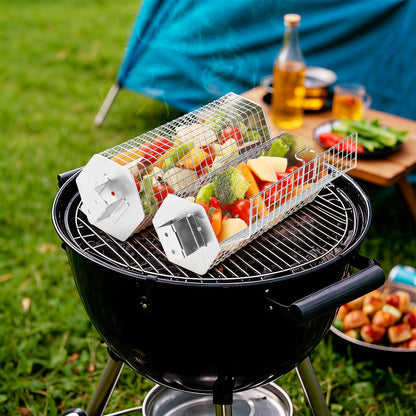 Grill Baskets Set, 2 PCS Stainless Steel Grill Baskets with Removable Wooden Handles, Nesting BBQ Tools, Hexagon Design for Outdoor Cooking Camping, Birthday Gifts for Men Dad Husband