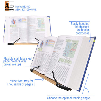 A+ Book Stand BS2500 Large 16x10.5 Portable Adjustable Foldable Bookstand Holder for Reading Hands Free Large Thick Heavy Textbooks Cookbooks Tablets